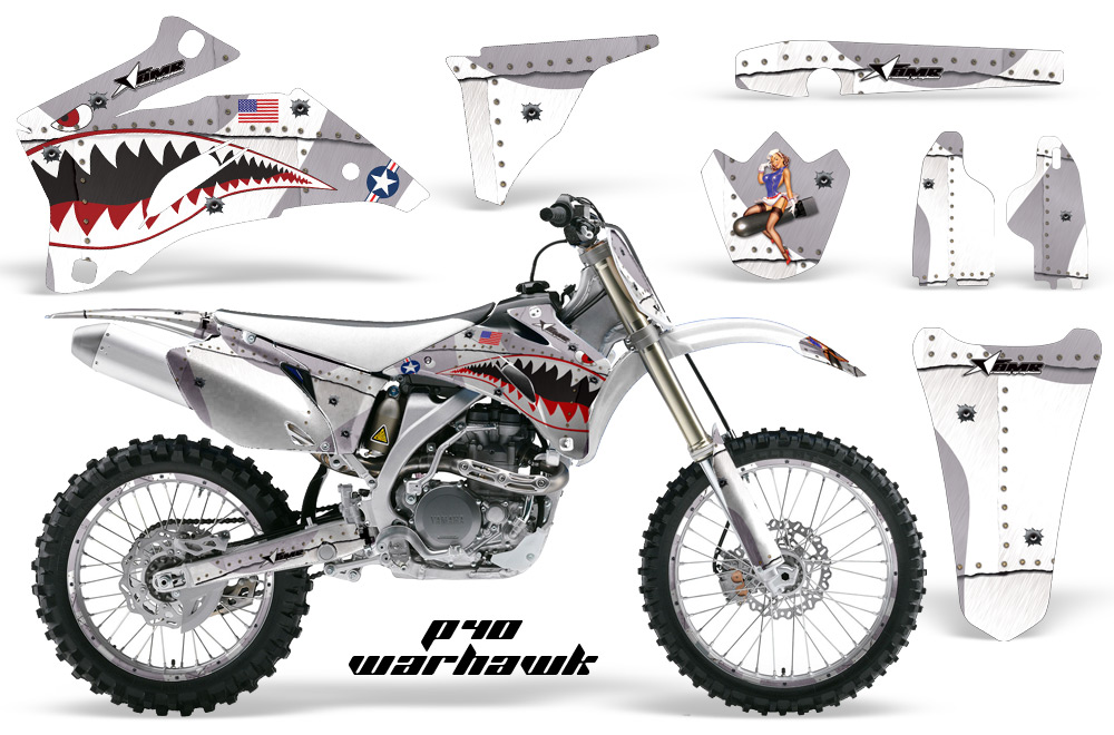 Yamaha YZ 250F 450F 02-09 Graphics Kit P40 Warhawk White SILVERBG NPs